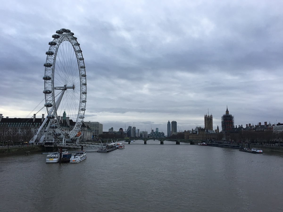 The London Eye above the South Bank at dusk