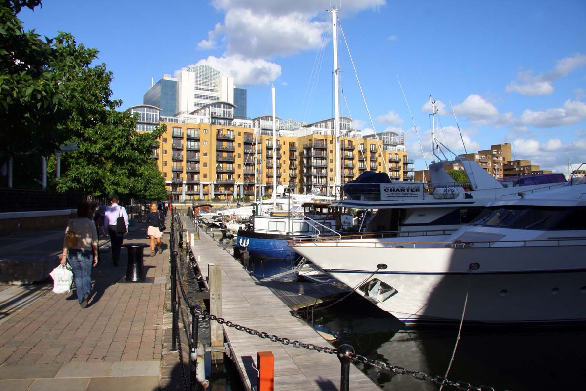 Boats moored at St Katharine Docks